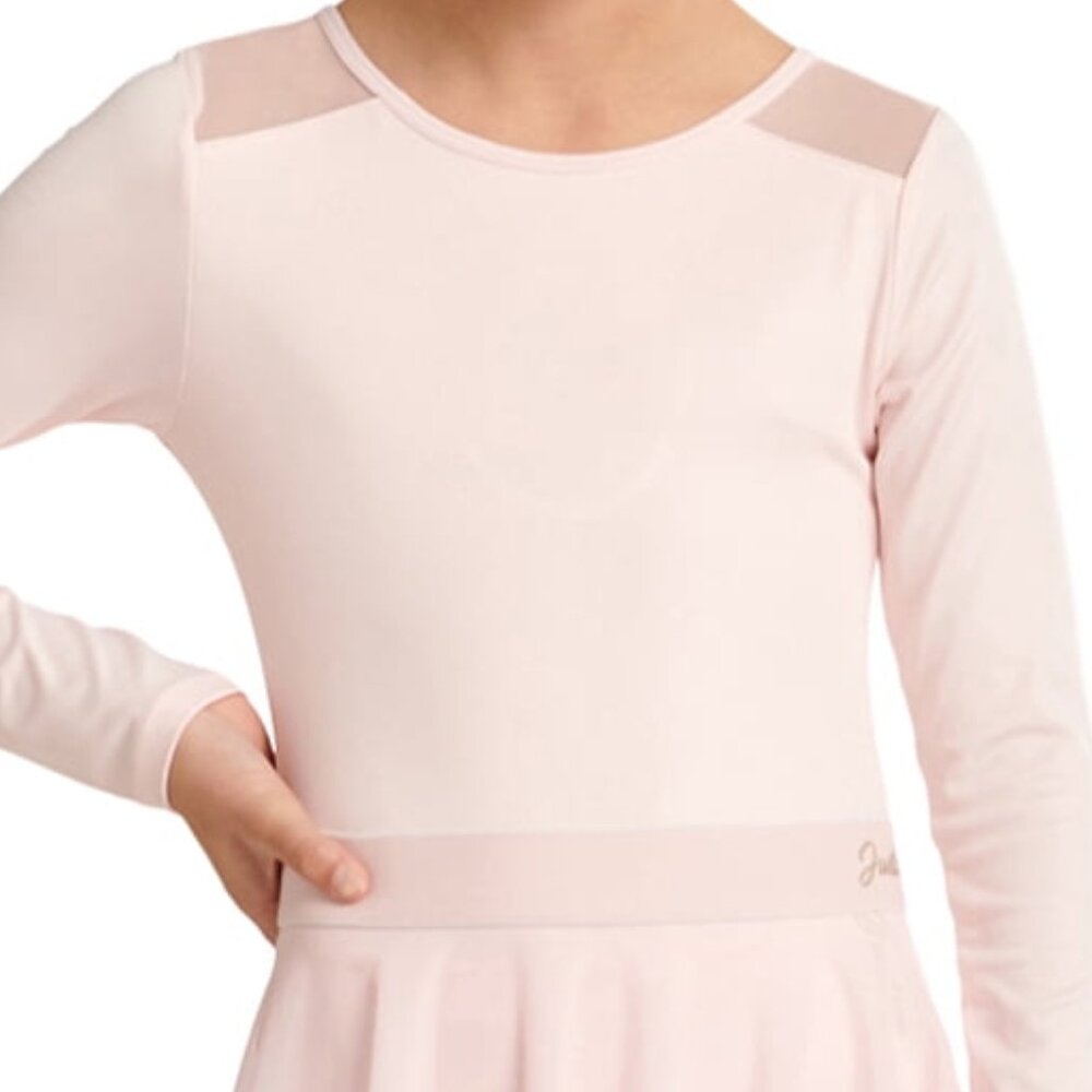 NWT Justice Girls Pink Long Sleeve Dance Gymnastics Leotard Scrunchie L